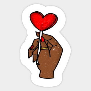 Heart Hand Sign  - A Hand Holding a Red Lollipop - Black Power Sticker